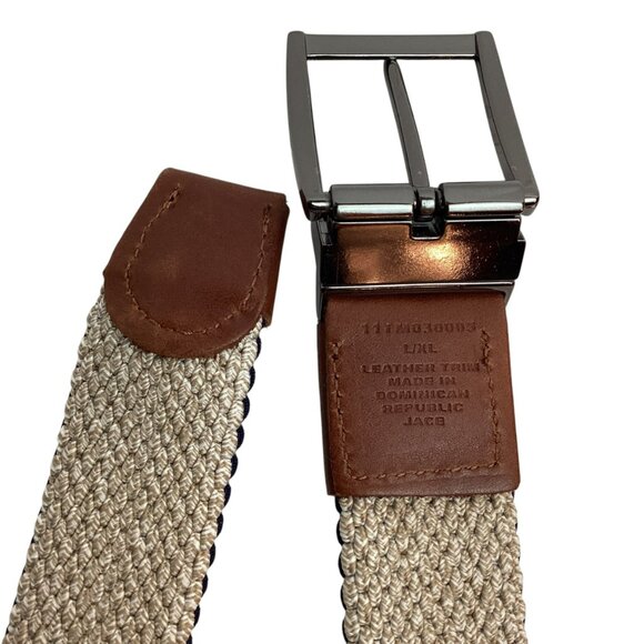 Tommy Bahamas Reversible Mens L/XL Stretch Woven Belt Beige Navy Leather Trim NW - Picture 5 of 6